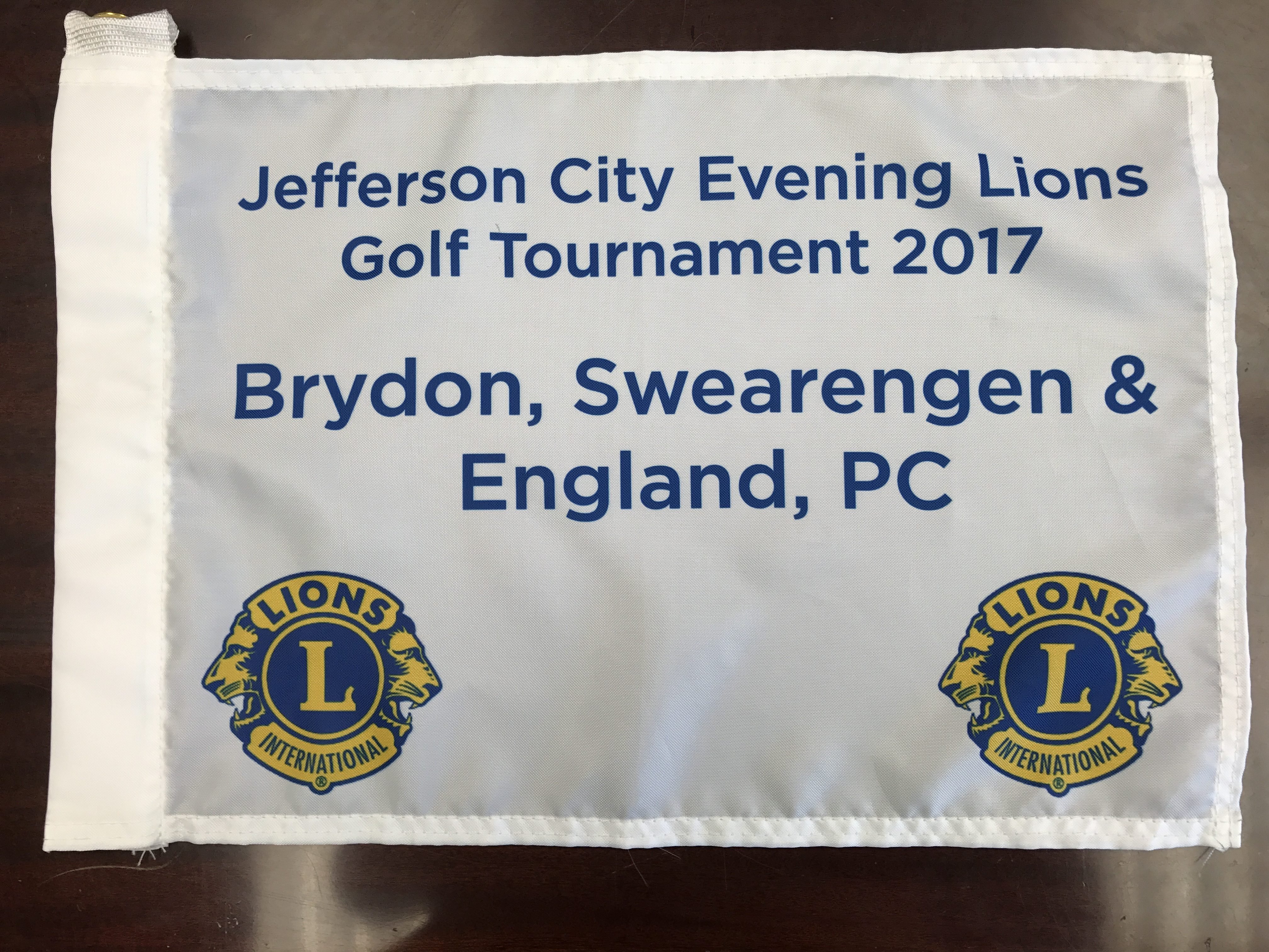 BSE sponsorship hole flag jefferson city lions golf tournament flag